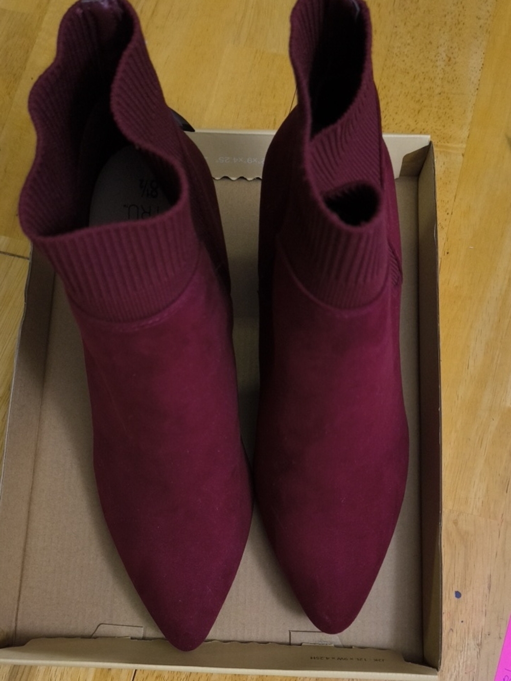Time and Tru Women's Wine Pointed Toe Sock Ankle Boots